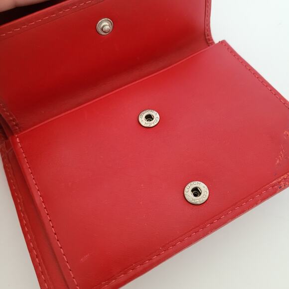 Coach Wallet Canvas Leather Signature Bifold 5x3 Medium Red Compact Card Bill - Picture 6 of 13